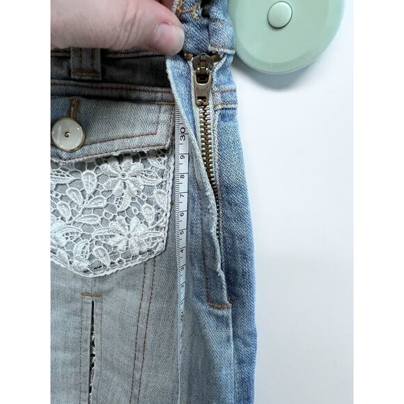 D&G Dolce & Gabbana Italia Vintage Y2K Jean Mini Skirt Sz 30 Lace 2005 Preppy - Picture 15 of 16